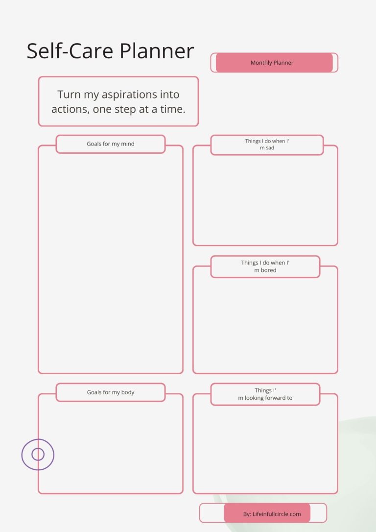 Monthly Self-Care Planner for self-esteem issues