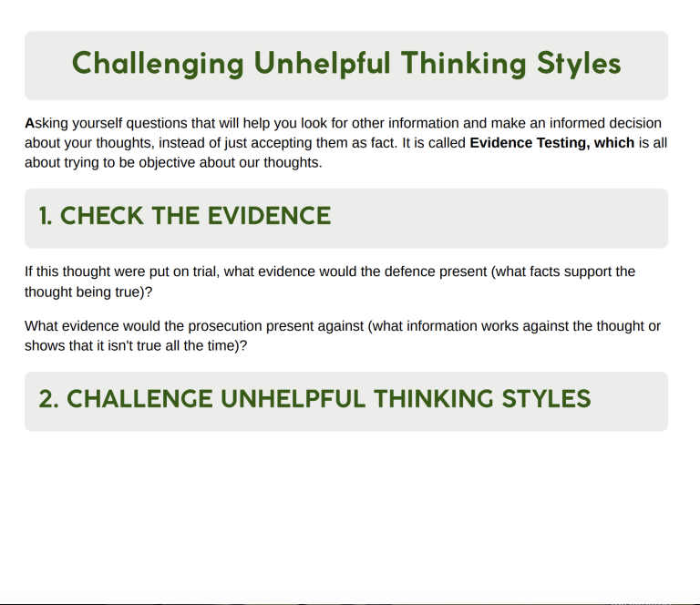 Challenging Unhelpful Thinking Styles