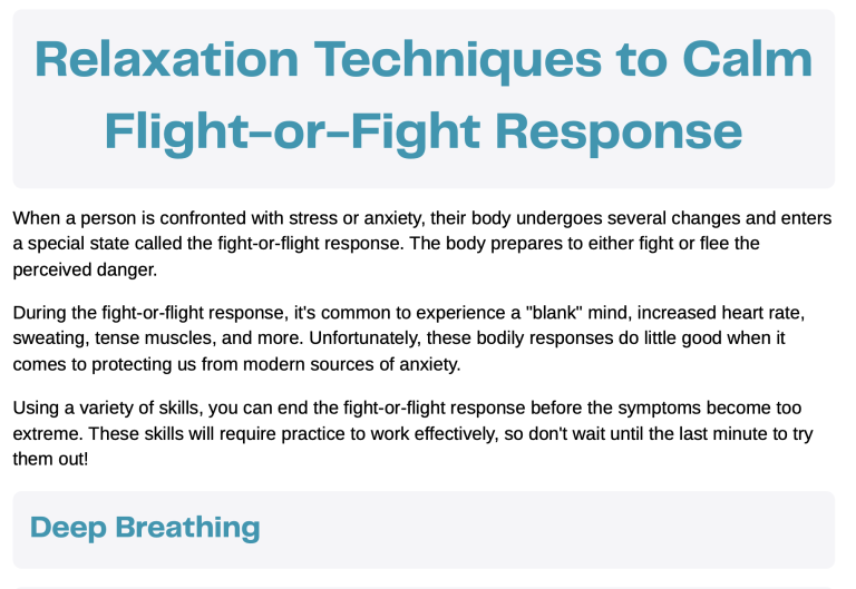 Relaxation Techniques free worksheet