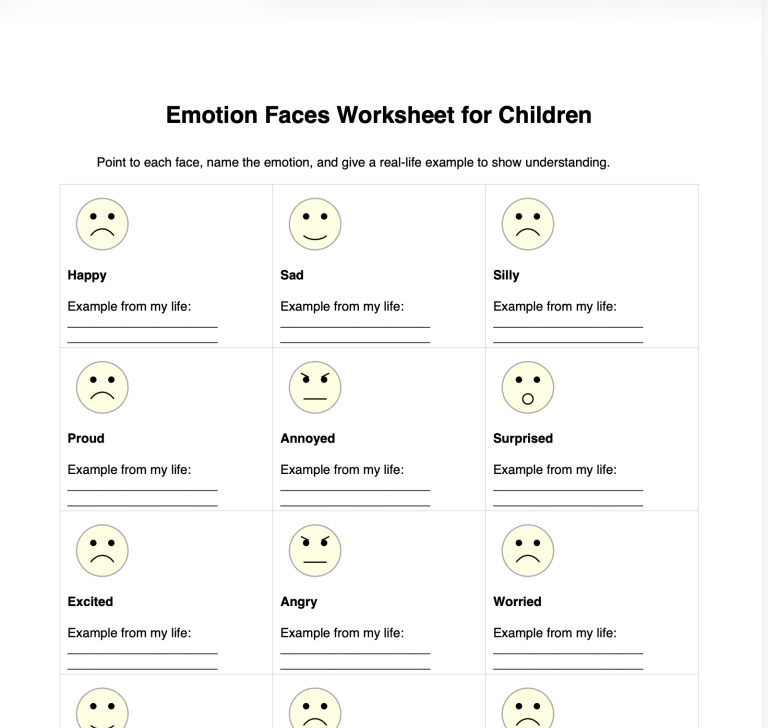 Emotion learning Worksheet for Children
