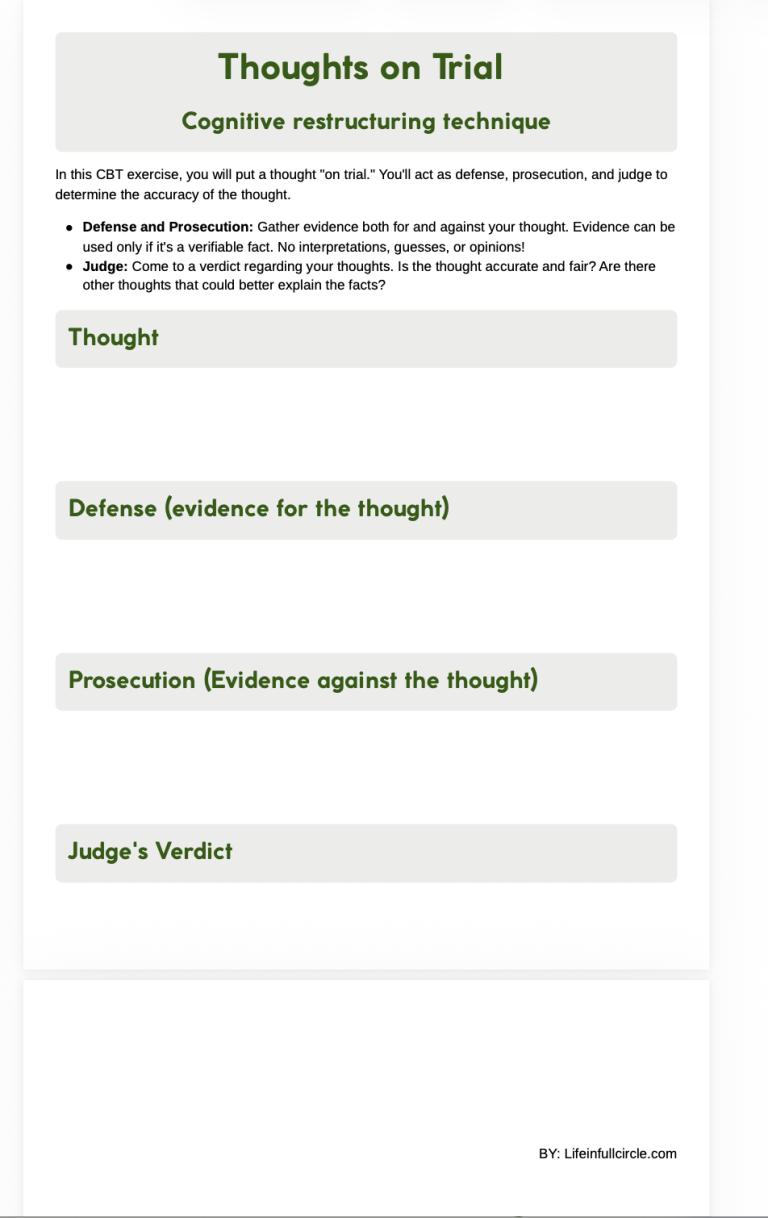 free worksheet Thoughts on T rial Cognitive restructuring technique