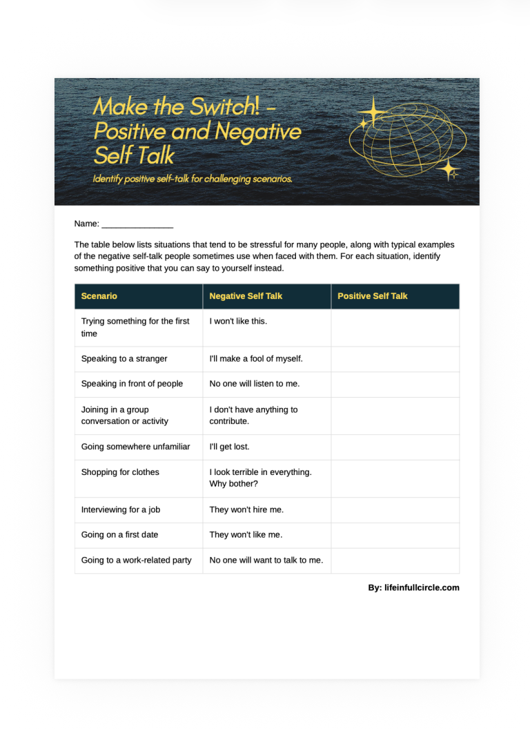 Cognitive Distortion- Change negatiVe self-talk worksheet