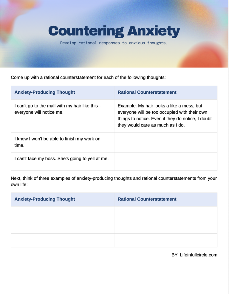 Countering Anxiety Worksheet