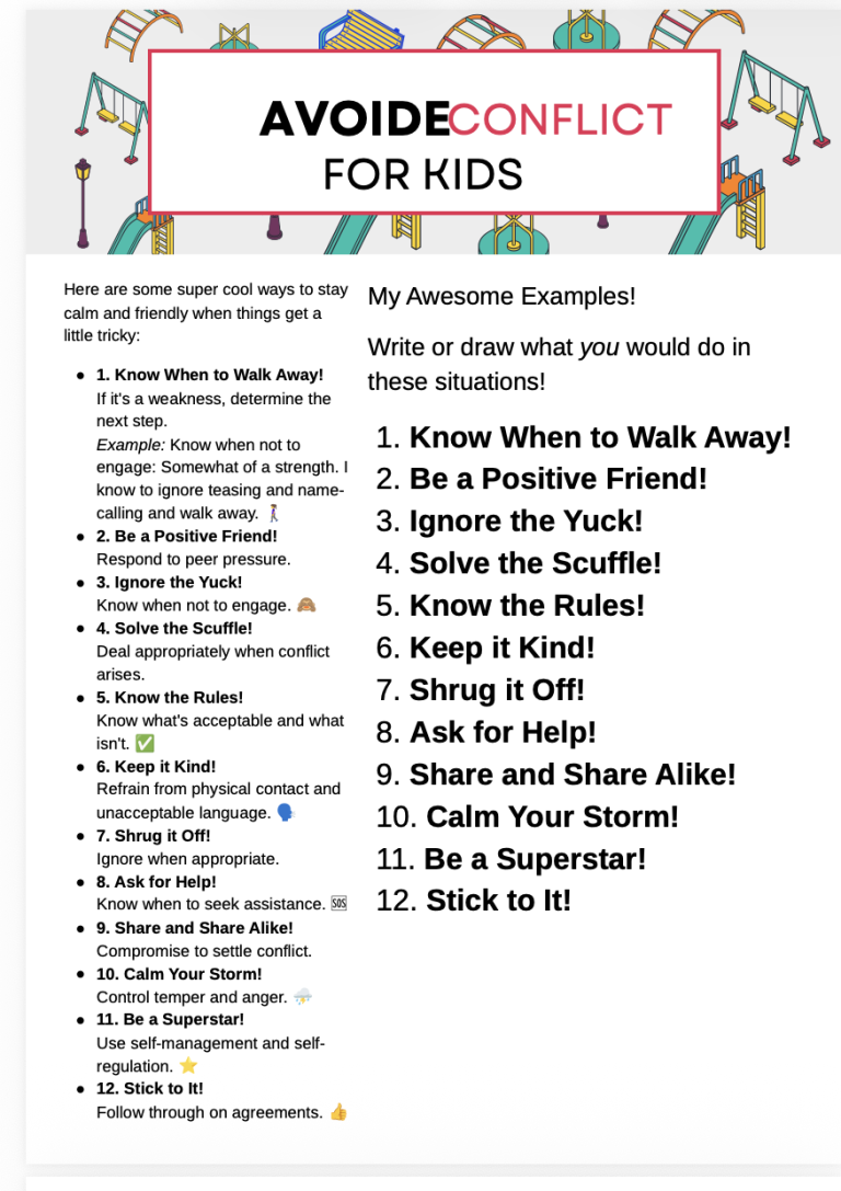 Avoid conflict Worksheet for kids